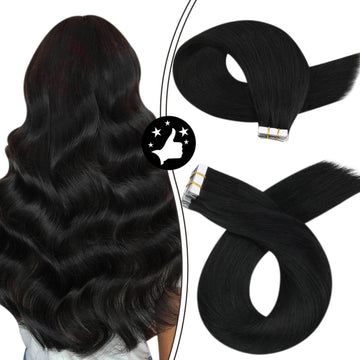 Clearance! Fshine Virgin Hair Tape in Extensions Human Hair Jet Black #1 - FShine Shop